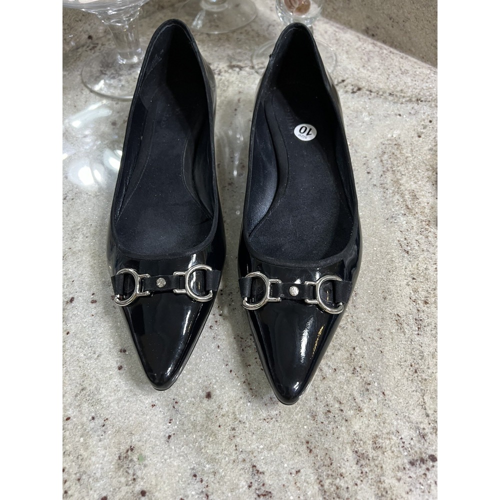 Cole Haan Black Patent Leather Ballet Flats 10 Nike Air Gancini Buckle Low Heel